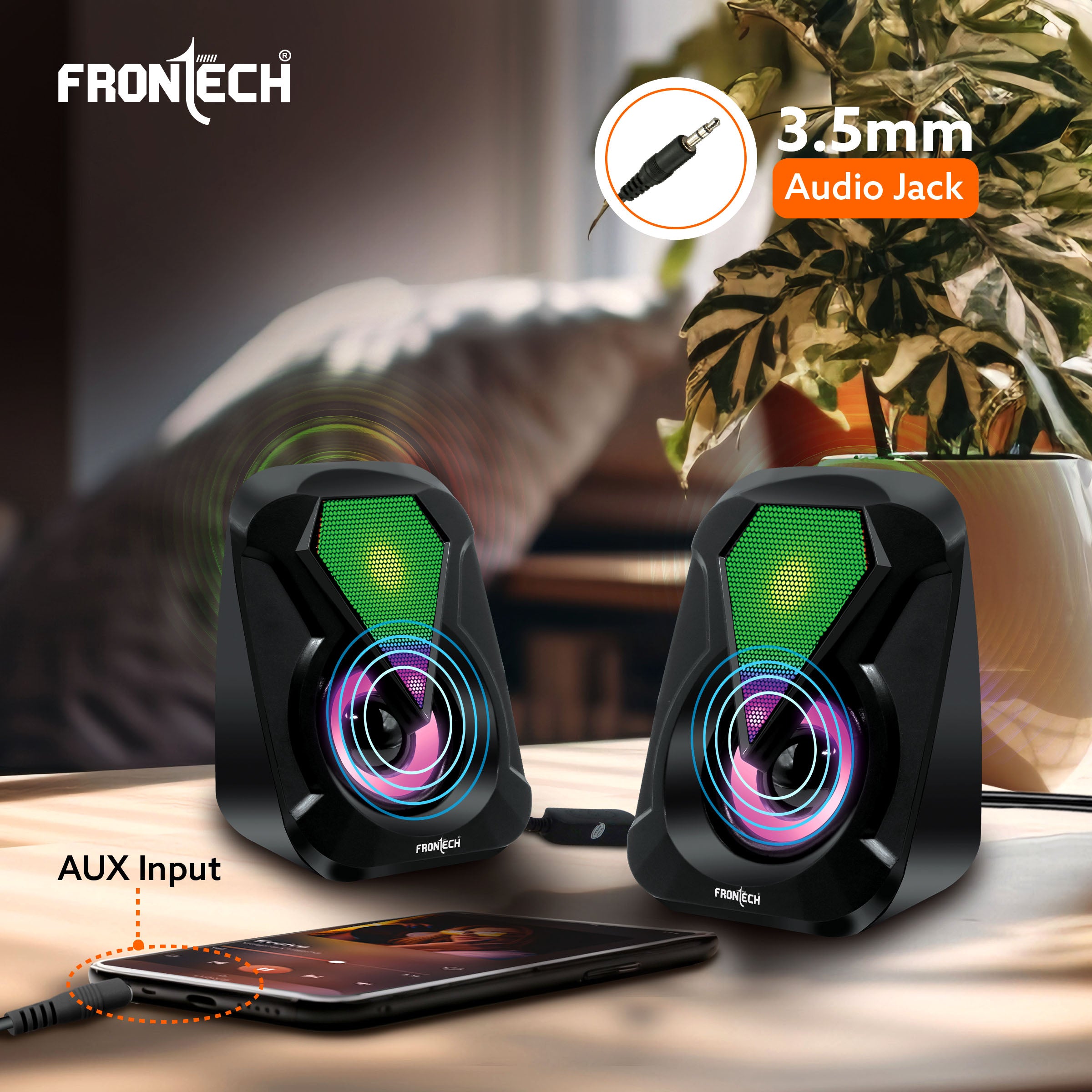 Frontech 2.0 USB Multimedia Speakers | RGB Lights | 2x3W Drivers | AUX Connectivity (SPK-0004) Frontech 2.0 USB Multimedia Speakers | RGB Lights | 2x3W Drivers | AUX Connectivity (SPK-0004)